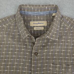 Tommy Bahama Shirt Men's Large Gray Silk Blend Short Sleeve Lounge Button‎ Front